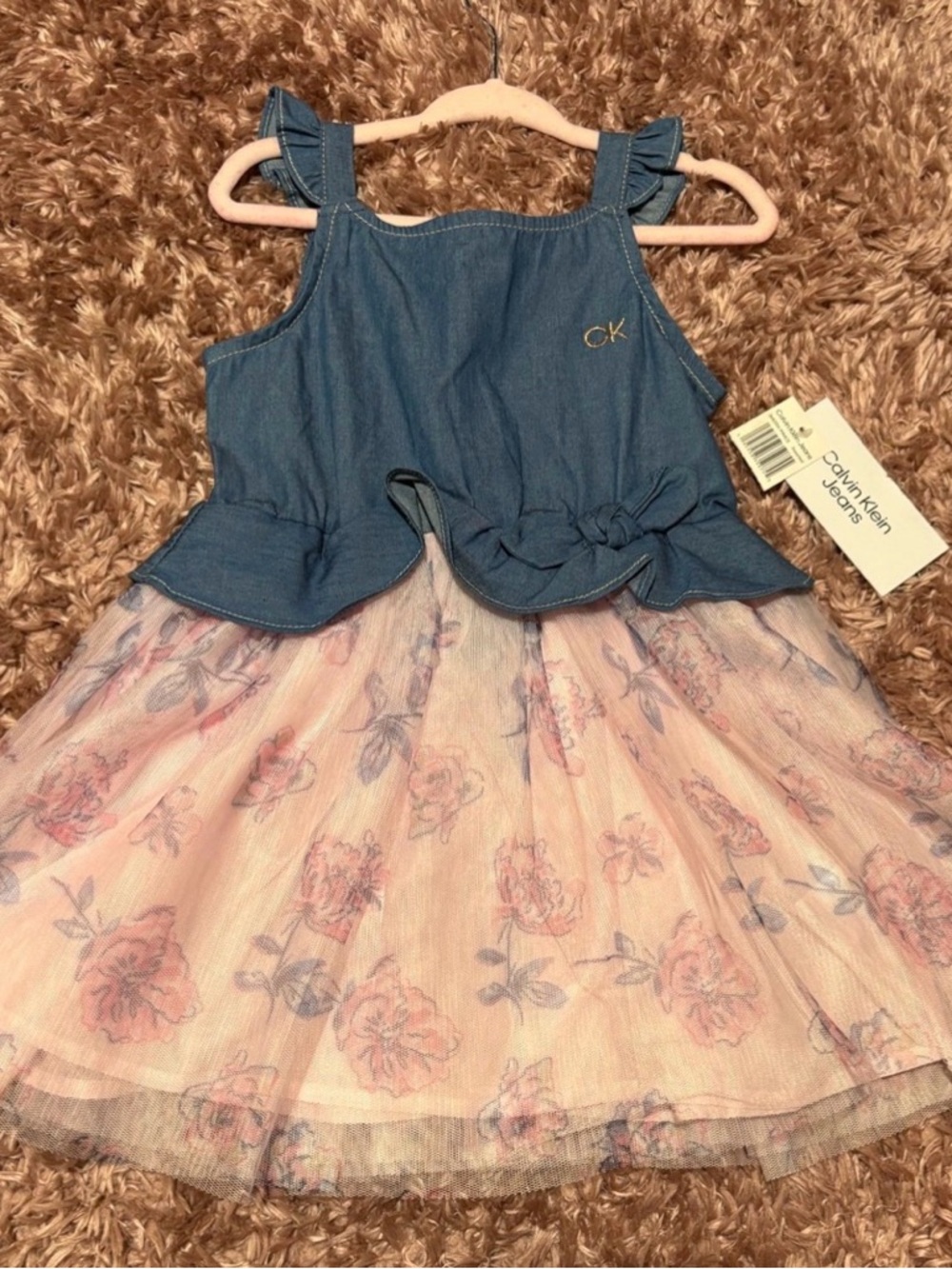 Calvin Klein Jeans Denim Top with Pink Floral Tulle Skirt